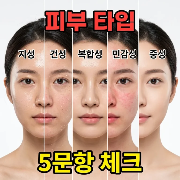 피부 타입 자가진단 — 지성·건성·복합·민감 5문항 체크